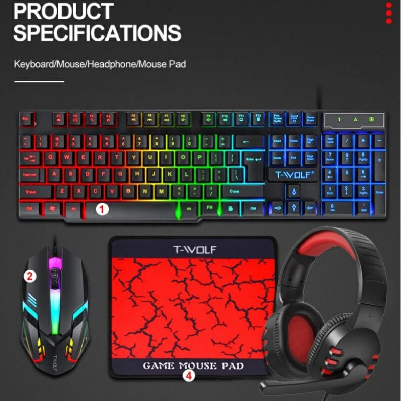 Gaming Keyboard Mouse And Headset Combo - Combo Gamer 4 em 1 com