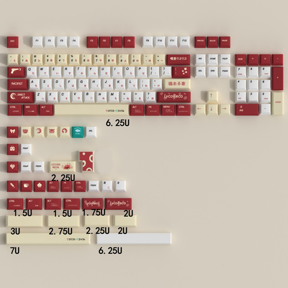 Gaming Keyboard Ergonomic - Teclas PBT Lycoris Recoil Anime, perfil