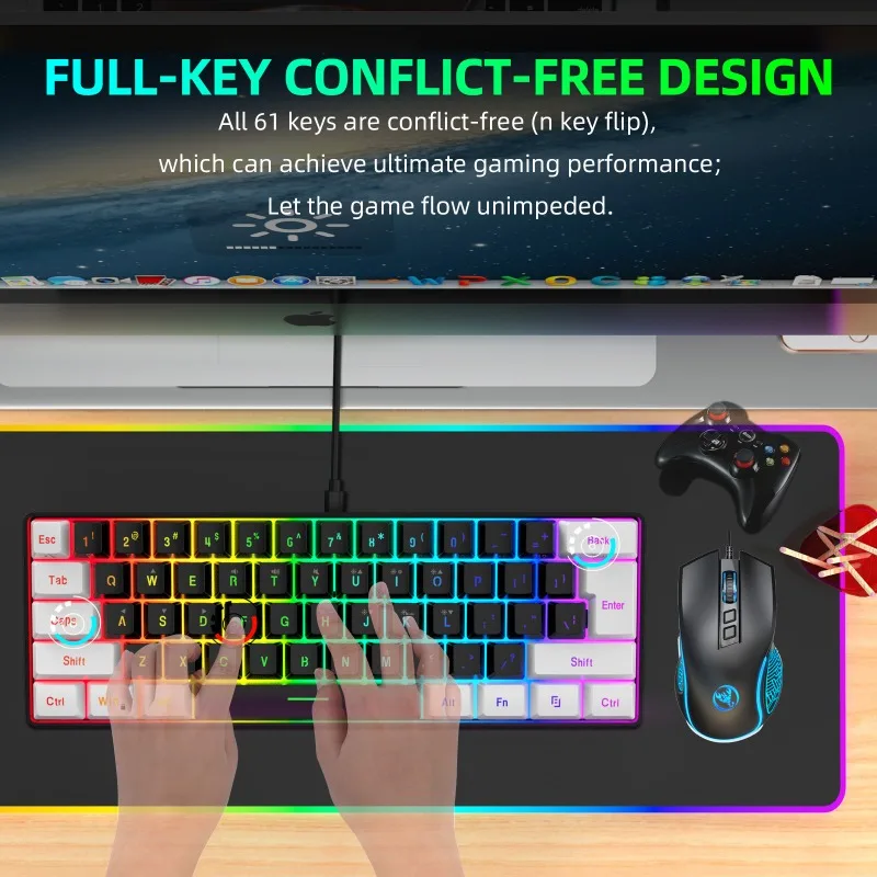 Kit de Teclado e Mouse 60% par - Gaming Keyboard Mouse And Headset Combo avaliação e preço