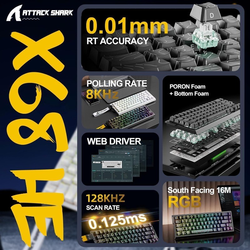 Teclado ATTACK SHARK X68 HE co - Keyboard Gaming Mac avaliação e preço