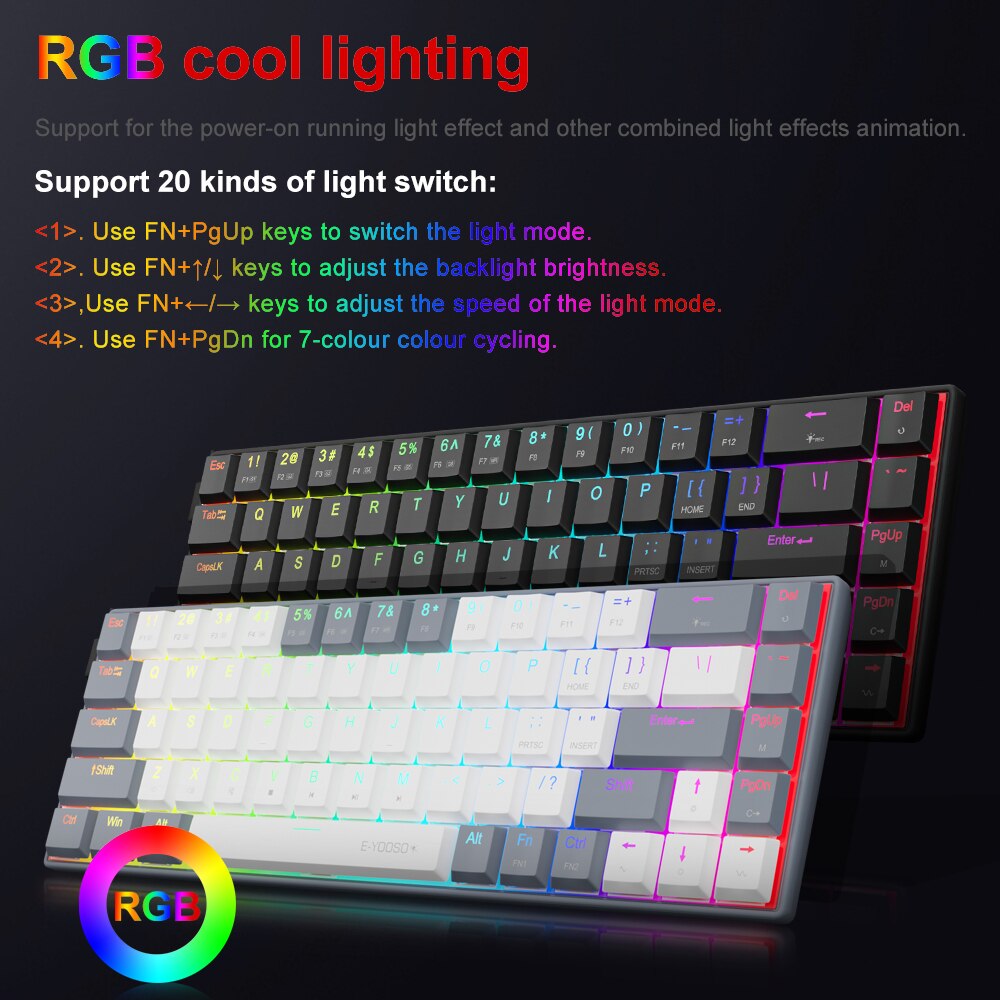 E-YOOSO a68 rgb mini fino usb  - Gaming Keyboard Mini Mechanical avaliação e preço